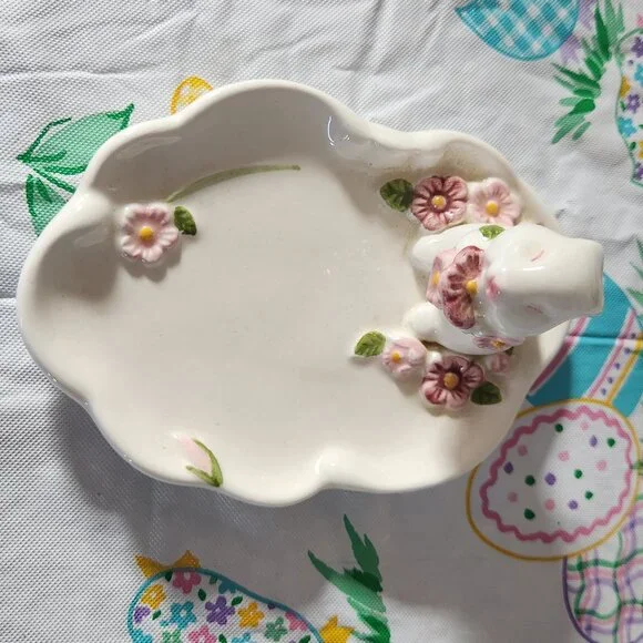 Vintage Avon 🐰bunny💐 trinket tray Ceramic Dish Easter Rabbit Decor Bunny Luv - Picture 2 of 7